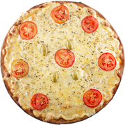 Salgadas: Mussarela - Pizza Gigante (Ingredientes: Azeitona, Molho de Tomate, Mussarela, Orégano, Tomate)