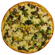 Salgadas: Escarola - Pizza Gigante (Ingredientes: Alho Frito, Azeitona, Bacon, Escarola, Molho de Tomate, Mussarela, Orégano, Tomate)