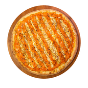 Salgadas: Americana - Pizza Gigante (Ingredientes: Azeitona, Bacon, Cheddar, Frango, Molho de Tomate, Mussarela, Orégano)