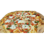 Salgadas: Gaúcha - Pizza Gigante (Ingredientes: Azeitona, Manjericão, Molho de Tomate, Mussarela, Mussarela de Búfala, Orégano, Pimenta biquinho, Tomate)