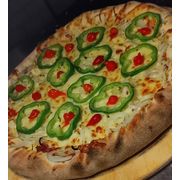 Tradicionais: Baiana - Pizza Grande (Ingredientes: Azeitona, Calabresa Moída, Cebola, Orégano, Ovos, Pimenta, Pimenta Biquinho, Pimentão em Rodelas)