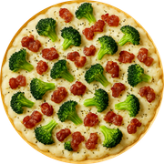 Legumes e Verduras: Traude - Pizza Grande (12 Fatias) (Ingredientes: Brócolis, Requeijão, Cebola, Bacon, Muçarela)