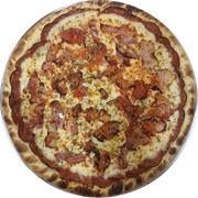 Calabresa: Ronny - Pizza Grande (Ingredientes:  Azeitonas,  Bacon,  Calabresa Fatiada,  Catupiry,  Orégano, Molho, Muçarela)