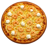 Premium: Camarão C/ Creme Cheese - Pizza Média (Ingredientes: Camarão Rosa, Creme Cheese, Molho, Muçarela, Orégano)