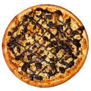 Premium: Filé BBQ - Pizza Média (Ingredientes: BBQ, Cebola, Filé Mignon, Molho, Muçarela, Orégano)