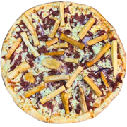 Premium: Carne seca com Macaxeira Frita - Pizza Média (Ingredientes: Carne Seca, Cebola Roxa, Macaxeira, Molho de Tomate, Mussarela)