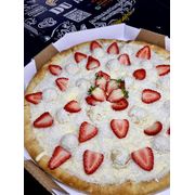 Gourmet: RAFFAELLO COM MORANGO - Pizza Doce (Ingredientes: Bombom Raffaello, Coco em Flocos, Creme de ninho, Morango)