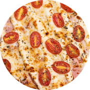Tradicionais: Peito Peru Phildelphia - Pizza Grande (Ingredientes: Cream Cheese, Molho de Tomate, Mussarela, Orégano, Peito de Peru, Tomate cereja)