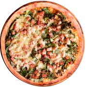 Tradicionais: Escarola - Pizza Grande (Ingredientes: Bacon, Escarola, Molho, Mussarela, Orégano)