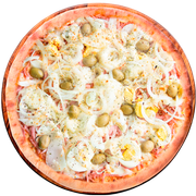 Tradicionais: Portuguesa - Pizza Grande (Ingredientes: Azeitona, Cebola, Mussarela, Orégano, Ovos, Presunto)
