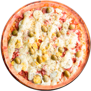 Tradicionais: Toscana - Pizza Grande (Ingredientes: Azeitona, Calabresa Picada, Mussarela, Orégano, Ovos, Requeijão)