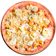 Tradicionais: Da Casa - Pizza Grande (Ingredientes: Calabresa, Frango, Milho, Mussarela, Orégano, Ovos)