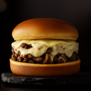 Lanches: Vicios Mignon - Burguer (Ingredientes: 2 Fatias Mussarela, Bacon, Batata frita, Filé Mignon ao Molho Gorgonzola, Pão Brioche)