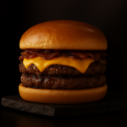 Lanches: Vicios Cheddar - Burguer (Ingredientes: 2 Carnes Artesanais, Bacon, Batata frita, Cebola Caramelizada, Cheddar, Pão Brioche)
