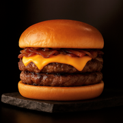 Lanches: Vicios Cheddar - Burguer (Ingredientes: 2 Carnes Artesanais, Bacon, Batata frita, Cebola Caramelizada, Cheddar, Pão Brioche)