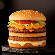 Lanches: Vicios Picanha - Burguer (Ingredientes: 2 Fatias Mussarela, Alface, Bacon, Barbecue, Batata frita, Catupiry, Cheddar Cremoso, Cheddar Fatia, Hamburguer picanha 120g, Pão Supremo)