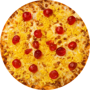 Defumados e Embutidos: Porcozio - Pizza Grande (12 Fatias) (Ingredientes: Lombo Defumado, Abacaxi, Muçarela, Fios de Ovos, Cereja)