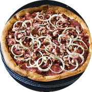 Clássicas: Calabacon - Pizza Grande (Ingredientes: Bacon Crocante, Calabresa Fatiada, Cebola)