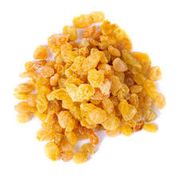 frutas secas: Uvas passas brancas 100g - A uva passa branca é feita de uvas verdes ou amarelas, tem um sabor mais suave e adocicado, e é usada principalmente em doces e panificação