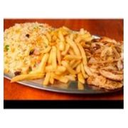 Arroz: Arroz a Moda - Filé de Frango - Arroz a Moda (Ingredientes: Arroz Parboilizado, Bacon, Calabresa, Ovo, Cenoura, Azeitona, Uva Passas, Cebolinha, Cebola, Salada de Alface, tomate e Abacaxi, Batata Frita)
