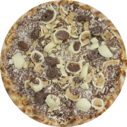 Doces: Choco Misto com Bombom Ouro Branco - Pizza G (Ingredientes: Bombom ouro branco, Choco Misto (preto e branco))