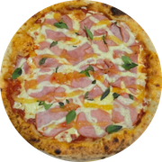 Pizzas Autorais: Lombo Tropicale - Pizza Grande (Ingredientes: Molho Pelati, Mussarela, Lombo Canadense, Cebola, Catupiry, Tomate Cereja, Geleia de Abacaxi)