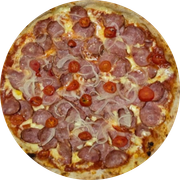 Pizza Clássicas: Calabresa della Casa - Pizza Grande (Ingredientes: Molho Pelati, Mussarela, Calabresa, Cebola, Tomate Cereja)
