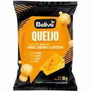 Sem Glúten: Snack queijo 35g Belive - O clássico salgadinho crocante em formato de anel com gostinho de queijo.