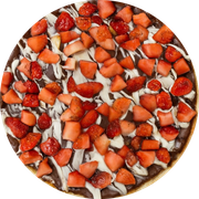 Doces: Moranguinho Misto - Pizza Grande (12 Fatias) (Ingredientes: Chocolate Branco, Chocolate Preto, Morango, Muçarela)