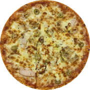 Defumados e Embutidos: Levíssima - Pizza Grande (12 Fatias) (Ingredientes: Chester, Muçarela, Cebola, Azeitona Verde Fatiada)