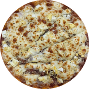 Defumados e Embutidos: Americana - Pizza Grande (12 Fatias) (Ingredientes: Bacon, Ovo, Cebola, Muçarela)