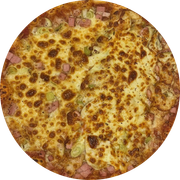 Defumados e Embutidos: Suprema - Pizza Grande (12 Fatias) (Ingredientes: Presunto, Alho-Poró, Champignon, Muçarela)