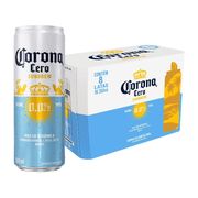 Cervejas Sem Álcool: Corona Zero Lata 350ml (Caixa 08 Unidades) - Corona Cero Sunbrew é uma American Lager, de sabor leve e muito refrescante, feita com o mesmo cuidado e qualidade da clássica Corona. É a primeira cerveja sem álcool com adição de vitamina D do mundo e contém apenas 48 calorias.