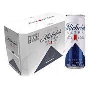 Latas 350ml: Michelob Ultra Lata 350ml (Caixa 08 Unidades) - Michelob Ultra. A cerveja com 80% menos carboidratos que cervejas comuns e apenas 74 calorias. A fórmula perfeita para quem valoriza uma vida com equilíbrio, leveza e refrescância.
