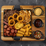 Petiscos: Tábua Mista - Aipim - Petiscos (Ingredientes: Aipim Frito, Carne, Cebola Empanada, Farofa, Filé Suíno, Frango, Linguiça, Molho Barbecue, Pão de Alho)