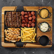 Petiscos: Churrasco Misto - Petiscos (Ingredientes: Batata Frita, Carne, Farofa, Frango, Linguiça, Molho da Casa)