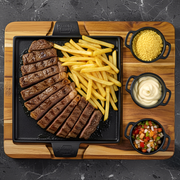 Petiscos: Contra Filé com Fritas - Petiscos (Ingredientes: Batata Frita, Contra Filé, Farofa, Molho da Casa)