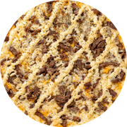 Premium: 39-Filé aos 4 Queijos - Pizza Pequena (Ingredientes: Molho de Tomate, Mussarela, Provolone, Parmesão, Filé, Catupiry, Orégano)