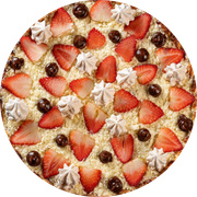 Doces: 62-Suspiro - Pizza Pequena (Ingredientes: Mussarela, Creme de Leite, Doce de Leite, Suspiro, Morangos Fatiados)