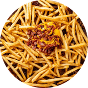 Premium: 69 - Filé com fritas - Pizza Pequena (Ingredientes: Mussarela, Molho de Tomate, Filé, Cebola Caramelizada, Orégano)