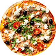 Tradicionais: À moda - Pizza Gigante (Ingredientes:  azeitona,  calabresa,  cebola,  pimentão,  presunto, Bacon, Milho, Mussarela, Tomate)