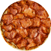 Tradicionais: Lombo canadense - Pizza Gigante (Ingredientes:  lombo canadense e orégano, Mussarela)