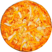 Tradicionais: Frango à bolonhesa - Pizza Gigante (Ingredientes:  molho à bolonhesa e orégano,  peito de frango, Mussarela)