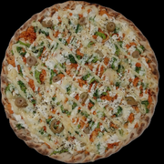 Pizzas: Pizza Mania Supreme - PIzza (Ingredientes: Azeitonas, Brócolis, creme de leite, Frango, Molho de tomate, Mussarella, Orégano, parmesão, Requeijjão cremoso(catupiry))