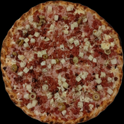 Pizzas: Pizza Verona - PIzza (Ingredientes: Azeitonas, Bacon, Calabresa ralada, Molho de tomate, Mussarella, Orégano, Palmito, presunto)