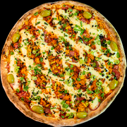Pizzas: Pizza Pirapozinho - PIzza (Ingredientes: Azeitonas, Bacon, Calabresa ralada, Cheiro verde, Frango, Molho de tomate, Mussarella, Orégano, presunto, Requeijjão cremoso(catupiry))