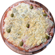 Salgadas: Portuguesa com Mussarela - Pizza Broto - Salgada (Ingredientes: Presunto Picado, Cebola, Ovos, Ervilha, Mussarela)