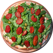 Salgadas: Rúcula - Pizza Broto - Salgada (Ingredientes: Mussarela, Rúcula, Tomate Seco)