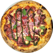 Pizza Clássicas: Calabresa Pesto - Pizza Grande (Ingredientes: Molho Pelati, Mussarela, Calabresa, Cebola, Tomate Cereja)