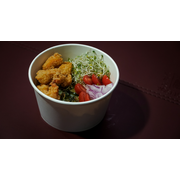 Poke: Poke ōpae 400g - Arroz, cream cheese, camarão empanado, broto de alfafa, cebola roxa, sunomono e tomate cereja. 400g